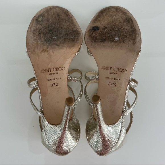 JIMMY CHOO CRACKLED GOLD LEATHER SANDAL SIZE 37.5 / US 7.5 - Picture 17 of 17
